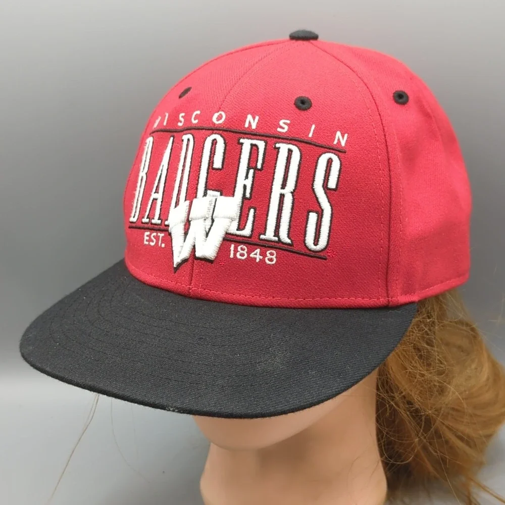 Wisconsin Badgers Hat Cap '47 Brand Block Letter Large Logo Snapback Red OS